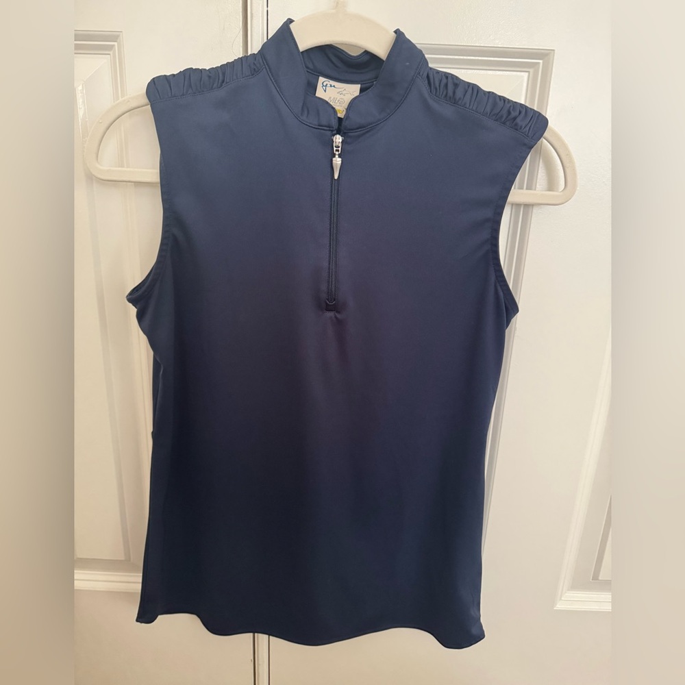 Greg Norman Collection Blue Fitted Zippered Tank Top